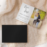 Classic Handwritten Script Photo | Wedding Save The Date<br><div class="desc">A classic handwritten script photo save the date wedding announcement..  This save the date card features an elegant script text with a simple black and white theme.  Customise the text with all the details for your special day.</div>