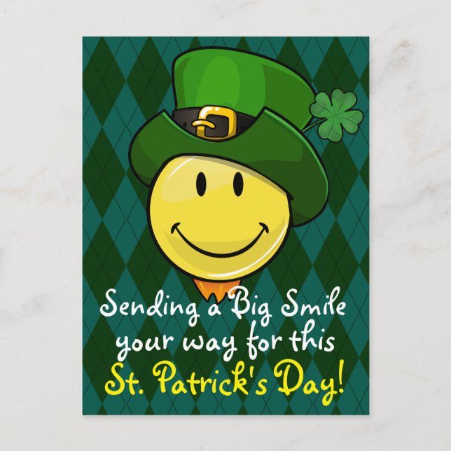 Classic Happy Face With an Irish Leprechaun Hat Postcard (Front)