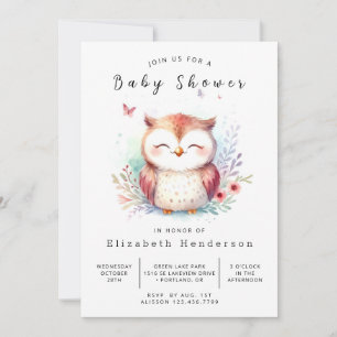 Classic Happy Owl Baby Shower Invitation
