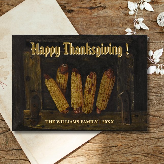 Classic Happy Thanksgiving Hanging Ears of Corn Card (Creator Uploaded)
