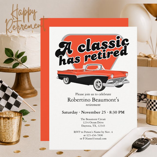 Classic has Retired Red Car Retirement Party Invitation (Creator Uploaded)