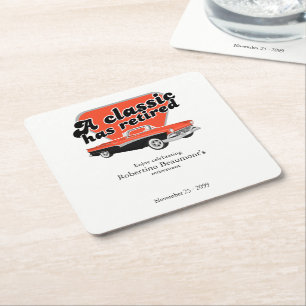Classic has Retired Red Car Retirement Party Square Paper Coaster