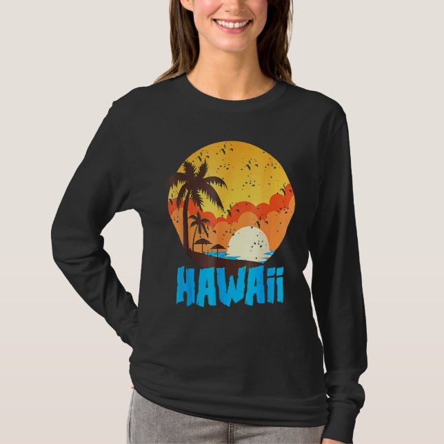Classic Hawaiian Palm Beach Hawaii Cool 70's 80's T-Shirt (Front)