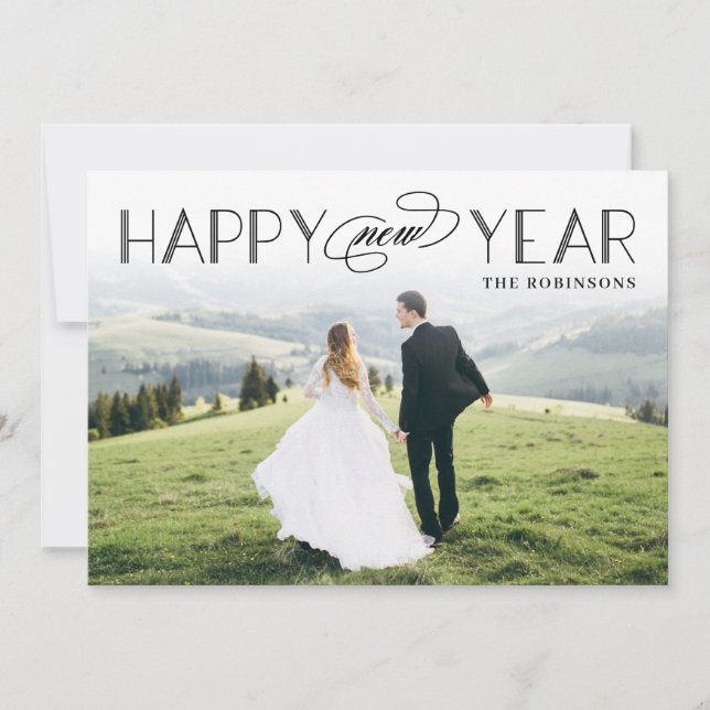 Classic Header Editable Colour Happy New Year Card (Front)