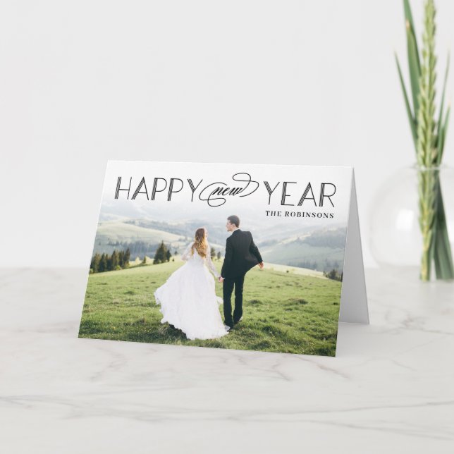 Classic Header Editable Colour Happy New Year Card (Front)