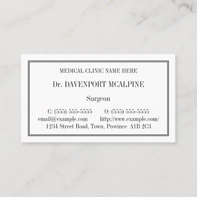 Classic Health Care Professional Business Card (Front)