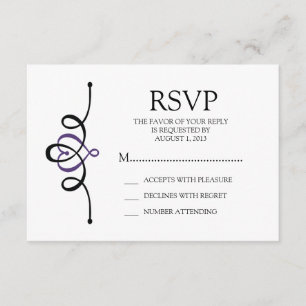 Classic Heart Purple Traditional Wedding RSVP Card