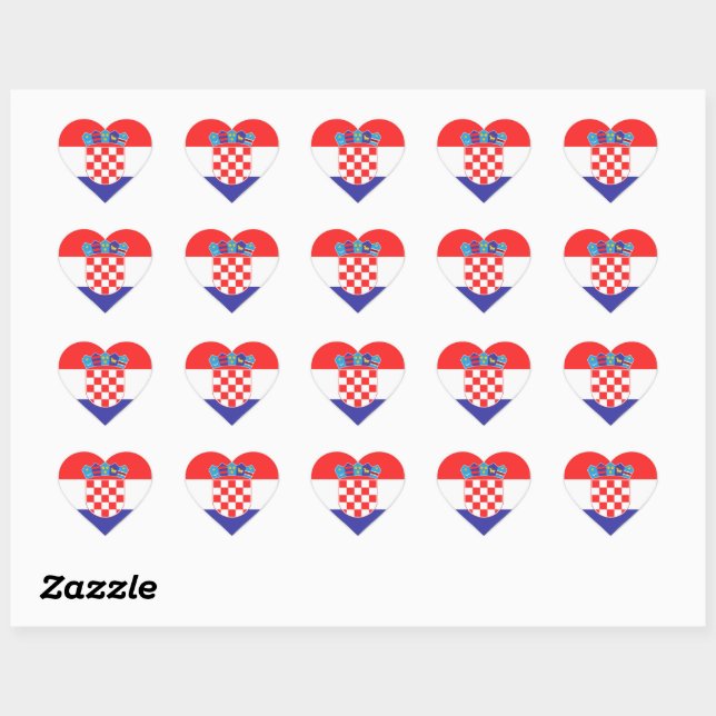 Classic Heart Stickers – Croatian Flag Design (Sheet)