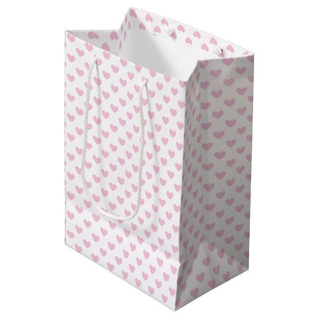 Classic Hearts Light Pink - White Medium Gift Bag (Front Angled)