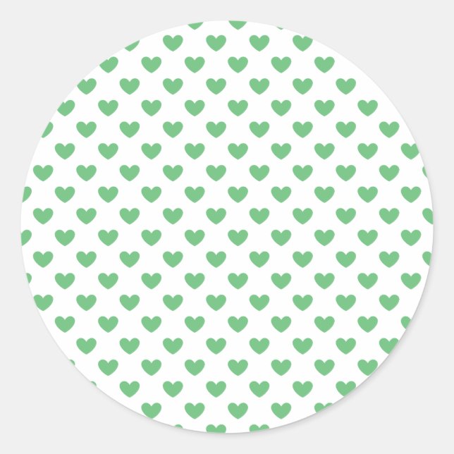 Classic Hearts Summer Green - White Classic Round Sticker (Front)