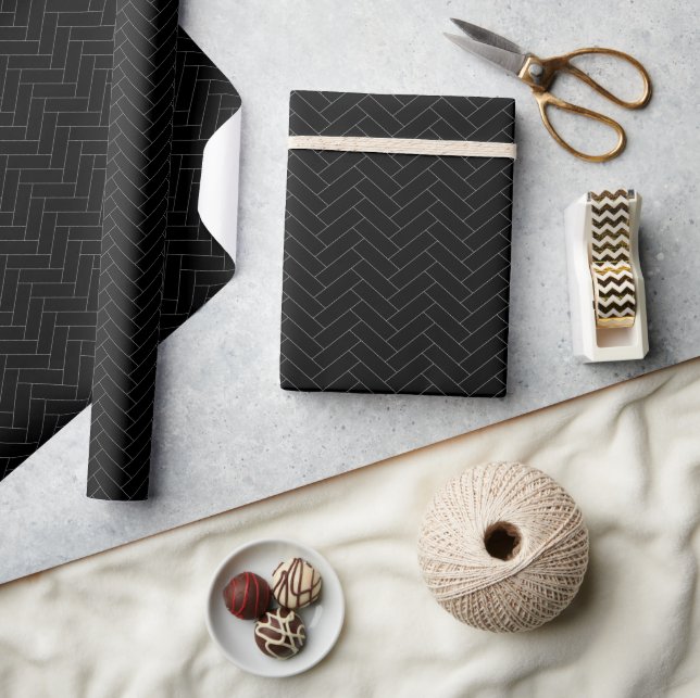 Classic Herringbone Black Grey Pattern Wrapping Paper (Crafts)