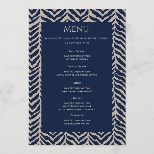 Classic Herringbone Navy - Wedding Reception Menu (Front)