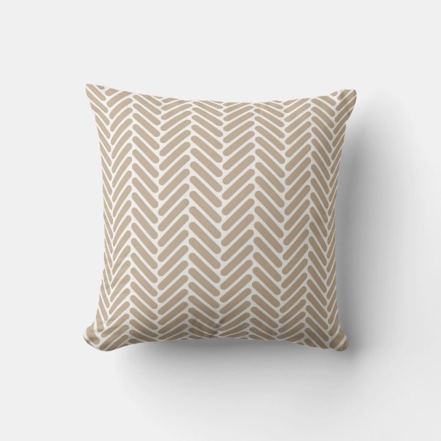 Classic Herringbone Pattern in Tan and White Cushion (Front)