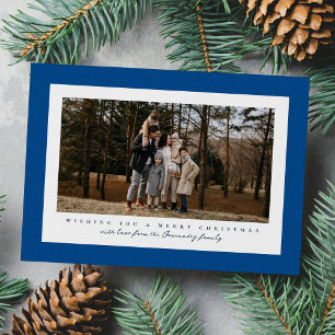 Classic herringbone tweed frame simple blue photo holiday card