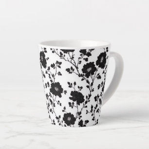 Classic High Contrast Black Floral Silhouette Latte Mug