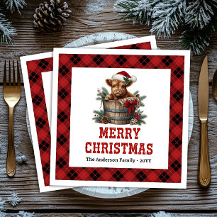Classic highland cow Christmas napkins red black 
