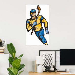 Classic Hockey Player Retro Athletic Sports Poster