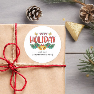 Classic Holiday Bells & Holly Family Name Sticker 
