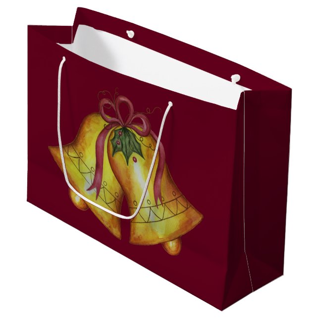 Classic Holiday Christmas Bells Gift Bag (Front Angled)