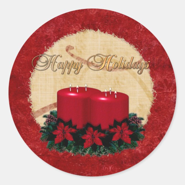 Classic Holiday Deco Christmas GIFT Round Sticker (Front)