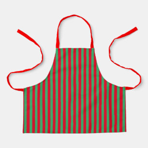 Classic Holiday Festive Green Red Vertical Stripes Apron