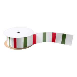 Classic Holiday Festive Red, White & Green Stripes Satin Ribbon