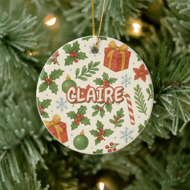 Classic Holiday Floral Pinetrees  Ceramic Tree Decoration (Tree)