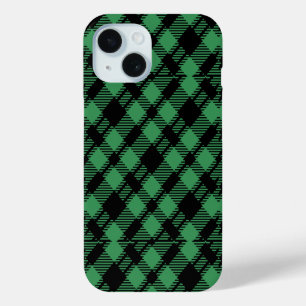 Classic Holiday Green Chequered Pattern iPhone 15 Case