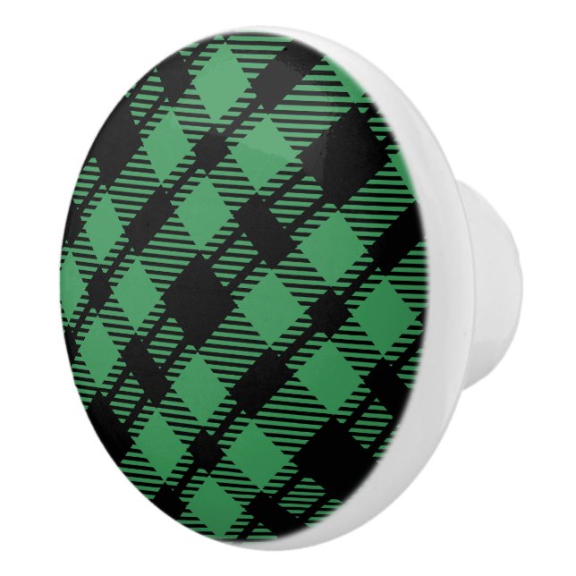 Classic Holiday Green Chequered Pattern  Ceramic Knob (Right)