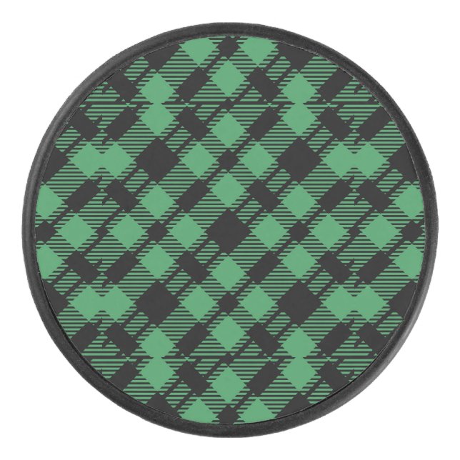 Classic Holiday Green Chequered Pattern  Hockey Puck (Front)