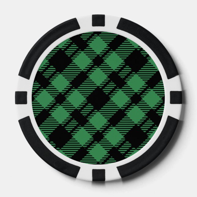 Classic Holiday Green Chequered Pattern  Poker Chips (Front)