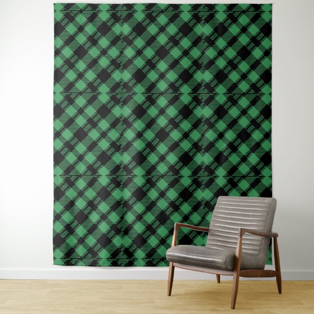 Classic Holiday Green Chequered Pattern  Tapestry (In Situ)