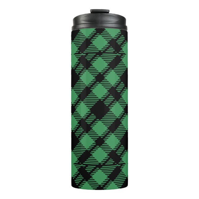 Classic Holiday Green Chequered Pattern  Thermal Tumbler (Front)