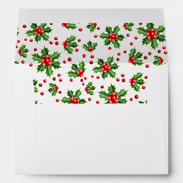 Classic Holiday Green Holly Red Berries Envelope (Back (Bottom))