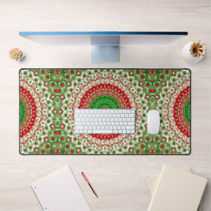 Classic Holiday Mandala in Red, Green, and Gold Desk Mat