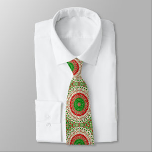 Classic Holiday Mandala in Red, Green, and Gold Tie