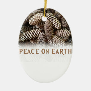 Classic Holiday Pine Cone Peace On Earth Ceramic Tree Decoration