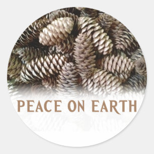 Classic Holiday Pine Cone Peace On Earth Classic Round Sticker