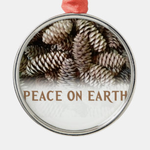 Classic Holiday Pine Cone Peace On Earth Metal Tree Decoration