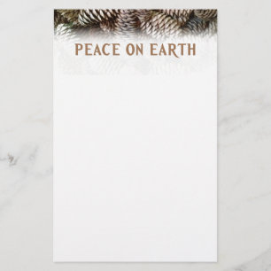 Classic Holiday Pine Cone Peace On Earth Stationery