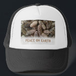 Classic Holiday Pine Cone Peace On Earth Trucker Hat<br><div class="desc">Festive,  earthy pine cones set off this classic,  elegant design wishing Peace On Earth.</div>