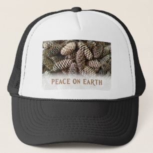 Classic Holiday Pine Cone Peace On Earth Trucker Hat