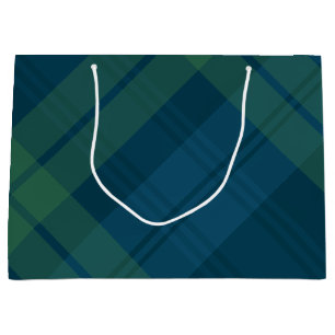 Classic holiday plaid blue green Christmas Large Gift Bag
