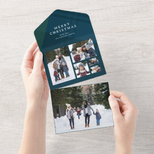 Classic holiday plaid Christmas 6 photo trifold All In One Invitation