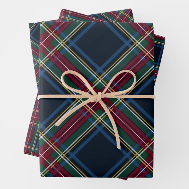 Classic holiday plaid coordinating Christmas Wrapping Paper Sheet (In situ)