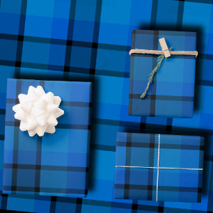Classic holiday plaid navy blue Christmas Gift Wrapping Paper Sheet