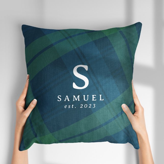 Classic holiday plaid navy green Christmas custom Cushion (Creator Uploaded)