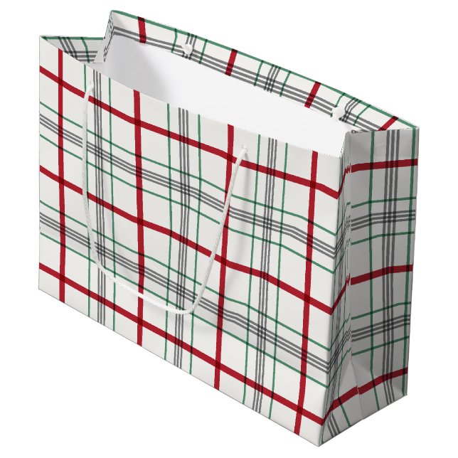 Classic holiday plaid red and green large gift bag (Front Angled)
