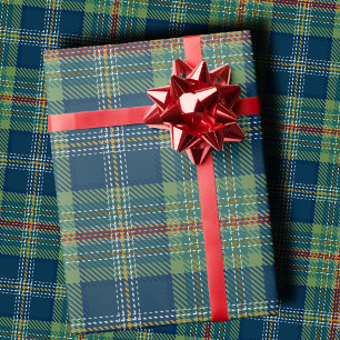 Classic Holiday Plaid Stylish Green & Navy Xmas Wrapping Paper