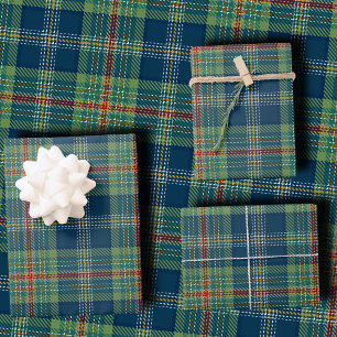 Classic Holiday Plaid Stylish Green & Navy Xmas Wrapping Paper Sheet